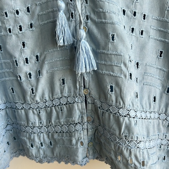 ZARA TRF Collection Blue Eyelet Bell Sleeves Top - Picture 9 of 16